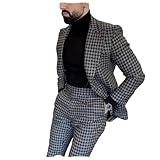 Premium Mens Big Houndstooth BW Plaid Slim Fit Suit Fall Jacket Mens Tuxedo for Prom Wedding