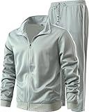 GXAMOY Men's Athletic 2 Pieces Tracksuit Casual Full Zip Jogging Sweat Suit Workout Sports Set Sportswear Silver Grey(TZ001) XL