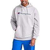 Champion Men's Pullover Fleece Hoodie, Standard Fit, Midweight, Available in Regular and Big & Tall, Oxford Gray-Classic Script Logo, Large