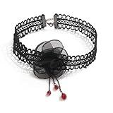 Gothic Rose Flower Lace Necklace,Vintage Lace Pearl Dripping Blood Choker Punk Style Multilayer Pearl Necklace Goth Rose Velvet Vampire Necklace Mystery Victorian Jewelry for Women (Black1)