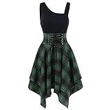 Green Womans Summer Fall Asymmetrical Dress Wrap Bandage Plaid Criss Cross Lace Sleeveless Long Dress for Women XXL