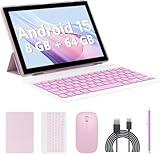 Tablet Android 15, 10 inch 2 in 1 Tablets with Keyboard Mouse Case Stylus, 8GB+64GB+1TB Expand, 1.8Ghz Quad-core Processor, 1280*800 IPS Touch Screen Computer, 5G WiFi, Long Battery Life Tableta Pink