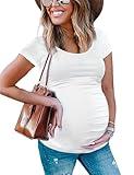 Peauty Plus Size Maternity Clothes Maternity Shirts Maternity Tops Pregnancy Clothes for Women Side Ruched Maternity T Shirts Casual Summer (White XXL)