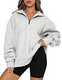 Trendy Queen Womens Oversized Sweatshirts Fall Fashion Hoodies Half Zip Pullover Long Sleeve Shirts Clothes Outfits Grey XL
