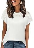 WIHOLL Womens Tops Dressy Casual Spring Summer Sweater Cap Short Sleeve Sweaters Lightweight Fashion Clothes T Shirts Date Outfits 2025 White L