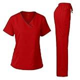 Medical Uniform Junior Style Contrast Binding Wrap Set RED S
