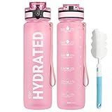 Sahara Sailor Water Bottle 32oz, Durable and Leakproof Water Bottles Motivational with Time Marker, Tritan, BPA Free, Wide Mouth with Easy Clean Brush for Gym, Travel, Home, School, Office (1 Bottle)
