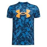 Under Armour Boys Tech Big Logo Printed Short-Sleeve T-Shirt, (406) Photon Blue / / Nova Orange, X-Large