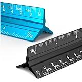 Rena Chris 2PCS Architectural Scale Ruler: 12" Imperial Aluminum Alloy Metal Architecture Measuring Tools, Engineering Drafting Construction Drawing Blueprints Triangular Architect Scaling Rulers