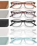JOLISU 5 Pack Reading Glasses for Women,Spring Hinges Lightweight Readers Glasses,Blue Light Reading Glasses Anti Eyestrain (2.00)