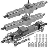 ShareGoo 3Pcs B16 Straight Axle Set Front Middle Rear Aluminum Complete Axle Compatible with WPL B16 B36 JJRC Q60 Q63 Q64 FY004 6X6 6WD 1/16 RC Car (Titanium)