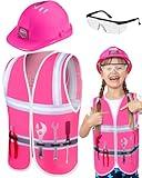Handepo Construction Worker Costume Kids Hard Hat Construction Vest Goggles Toddler Dress Up Set Birthday Party Girls Boys(Pink, Black)