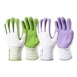 Brigic Bamboo Gardening Gloves 2 pair, Breathable Rubber Coated, Outdoor Work Garden Gloves For Women, Green & Purple (Medium)