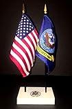 Made in the USA. 1 American and 1 United States Navy Rayon 4x6 Inch Office Desk & Little Table Flag Executive Set, Includes a 2-hole White ArcticSno Flag Base with a USA Great Seal and 2 Flags