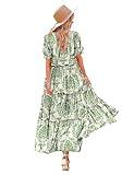 YESNO Summer Casual Bohemian Floral Dresses for Women Puff Short Sleeve Long Maxi Dress with Pockets (XL ETX CR425)