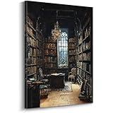 WOXZQ Dark Academia Wall Art – Vintage Library Print with Gothic Aesthetic, Ready to Hang, Literary Decor for Book Lovers And Study Room, 12x16 Inch