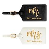 Mr and Mrs Est Luggage Tag, Embroidered Mr Mrs Luggage Tag with Est Date, Honeymoon Suitcase Accessories, Wedding Gift for Couples, Bridal Shower Present (Est. Feb 2025)