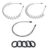 LERNOU Metal Headbands Men Hair Bands, Unisex Black Wavy, Spring And Summer Outdoor Sports Headband, Fashion Simple Elastic Non Slip Hair Accessories (3 pcs)