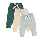 Unisex Baby Clothes Toddler Baby Boy Girl Joggers Pants Solid Drawstring Cotton Sweatpants Fall Winter Outfit (Green+Grey+Apricot,12-18 Months)