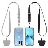 CACOE Phone Lanyard 2 Pack-2× Adjustable Neck Strap,2× Phone Patches,Universal Cell Phone Multifuctional Patch Lanyards Compatible with Most Smartphones(Black+Gray)