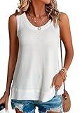 BLENCOT Women's Waffle Knit Summer Tank Top Casual Scoop Neck Sleeveless Loose Tunic Tops White M