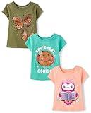 The Children's Place,Baby Girls,and Toddler School Days Short Sleeve Graphic T-Shirts,Multipacks,Butteflies/Cookie/Owl 3-Pack,3 Years