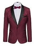 COOFANDY Men's Floral Tuxedo Jacket Christmas Dinner Suit Jacket New Years Party Blazer Wine Red