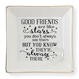 HOME SMILE Good Friends Bestie Birthday Gifts for Women Her Ring Trinket Dish Jewelry Tray-Good Friends are Like Stars - You Don't Always See Them But You Know They're Always There, Friendship Gifts