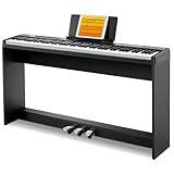 Donner Digital Piano Keyboard Velocity-Sensitive 88 Keys with Removable Piano Stand, Compact Beginner Home Electric Piano with Split Mode, LCD Screen, and Triple Pedal DEP-08