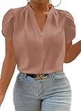 Eytino Women Plus Size Blouse Fashion V Neck Petal Sleeve Shirts Oversized Business Work Tops,5X Pink