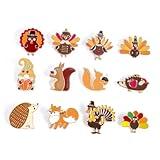 5-12pcs Happy Thanksgiving Turkey Brooch Pins Cute Gnome Squirrel Hedgehog Brooches Set Fall Theme Turkey Brooch Holiday Enamel Lapel Pins-12pcs