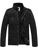 WenVen Men's Military Canvas Work Jackets and Coats (Black, XX-Large)