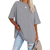 Today Deals+Prime 2025 Oversized T Shirts for Women Loose Fit Crewneck Short Sleeve Tops Summer Casual Blouse Y2K 2025 Basic Tees pedidos recientes Light Gray
