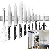 Rymmzone 17" Double-Sided Knife Strip, Premium SUS304 Stainless Steel Magnetic Knife Holder for Refrigerator & Wall, Can be Used as Knife Rack, Tool Holder, and More