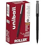 uniball Roller Ball Pen, Stick, Micro 0.5 Mm, Black Ink, Black Matte Barrel, Dozen