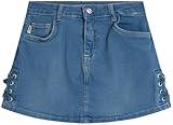 DKNY Girls Denim Skorts - High Waisted Girls Denim Skirt with Shorts Underneath Mini Kids Jean Skirt with Pockets (7-16), Size 14, Medium Blue Wash