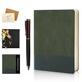 TSFPapier A5 Lined Notebook with Pen & Gift Box 216 Pages PU Leather Journal for Women Men 100GSM Thick Paper College Ruled Notebook for School,Travel,Business,Work,Home Writing (A5 Lined 216pages, Dark Green - Gift Box Set)