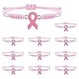 MOSOTECH 10 Pcs Breast Cancer Awareness Bracelets with Independent Small Package of Each Pack, Adjustable Cord Ribbon Braided Bracelets for Cancer Fighter, Inspirational Breast Gifts for Women