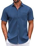 COOFANDY Men's Summer Lightweight Button Down Stretch Dress Shirts Vacation Beach Untucked No Iron Shirts Shirts Blue