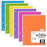 Mead Spiral Notebook, 6 Pack, 1 Subject, College Ruled Paper, 7-1/2" x 10-1/2", 70 Sheets per Notebook, Assorted Bright Colors (830050-ECM)