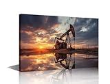 Oil Rig Wall Art Modern Wall Art for Living Room 1 Panel A Row of Oil Production Pumps at Dusk Extraction of Energy Resources Pictures Print on Canvas for Living Room Bedroom Wall Decor 36x24 in