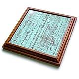 8x8 Trivet with 6x6 Ceramic Tile - Image of Pretty Aqua Weathered Wood Lens Art by Florene - Trendy Textures
