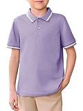 Haloumoning Kids Boys Short Sleeve School Uniform String Pique Polo Shirts 5-14 Years Purple