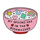 Ficsowy My Spoons Are In The Dishwasher Enamel Pins Chronic Illness Spoonie Mental Illness Pins Invisible Illness Pin Gifts for Friends (1-pack)