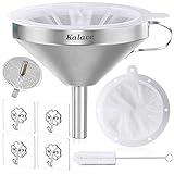 KALAVE Premium Stainless Steel Funnel, 5 Inch Food Grade Kitchen Funnels with 200 Mesh Food Filter Strainer for Filling Bottles, Oils, Juice, Wine, Coffee, Milk