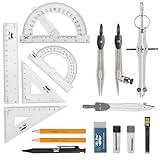 Mr. Pen Geometry Set with 6 Inch Swing Arm Protractor, Divider, Set Squares, Ruler, Compasses and Protractor, 15 Piece Set, Back to School Supplies