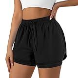Yevrimow Women's 2 in 1 Running Shorts for Gym Yoga Workout Athletic Shorts High-Waisted Shorts with Liner Pockets Black