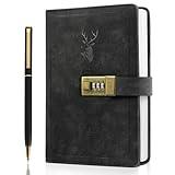 ZeriLion 240 Pages A5 Lock Journal Retro PU Leather Locking Diary Notebook - Combination Locked Journal for Privacy - Diary Notebook for Men Women Teens Boys - Black