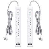 2 Pack Power Strip, 12FT Long Extension Cord, Surge Protector with 6 Outlets and 4 USB Ports (2 USB C), Flat Plug Overload Protection, Extension Cord 10+ ft, Wall Mount for Home Office Dorm College