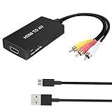 HDMI to RCA Converter, HDMI to AV 3RCA CVBs Composite Video Audio Converter Adapter Supports PAL/NTSC for TV Stick, Roku, Android TV Box, DVD ect, Black